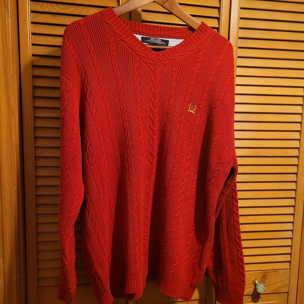 Tommy Hilfiger Red V-neck Knitted Pullover Sweater